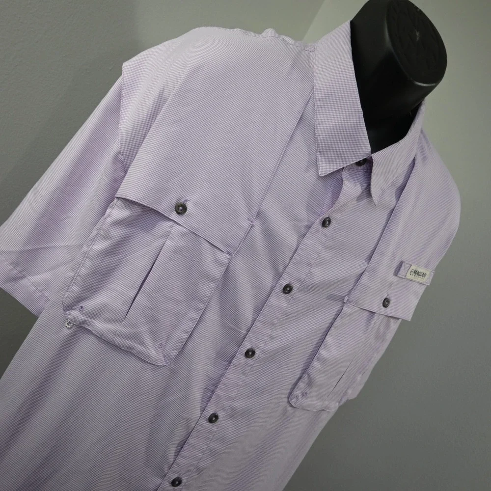 Magellan Outdoors Vented Fishing Shirt Mens 4XL Relaxed Fit Purple Micro Check